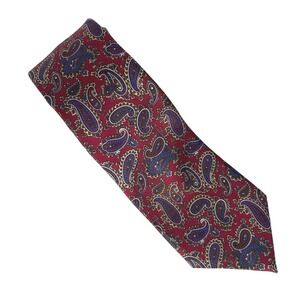 HABAND Italian Silk Neck Tie Mens Red Paisley Pattern Classic USA Vintage Formal